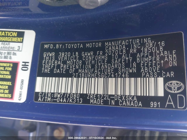 Toyota Corolla S Plus 2016 2T1BURHE5GC741746 Image 9