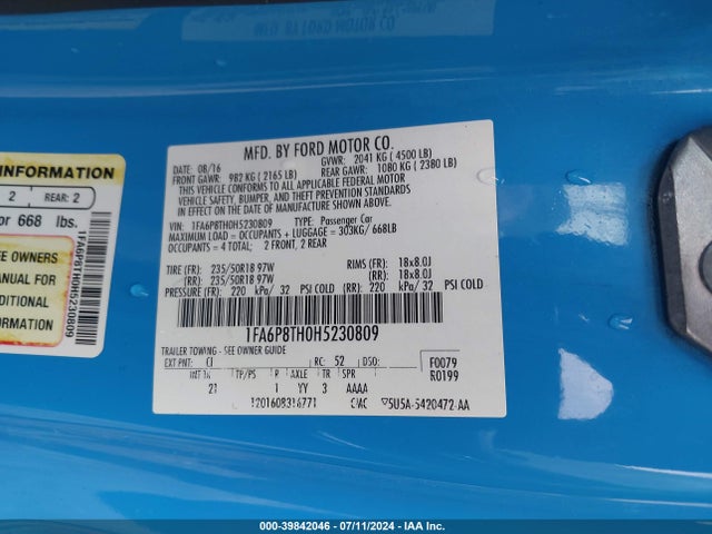 Ford Mustang Ecoboost 2017 1FA6P8TH0H5230809 Image 9