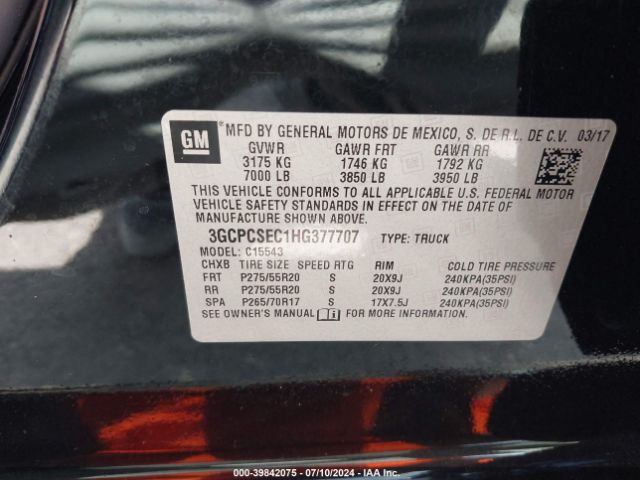 3GCPCSEC1HG377707 Chevrolet Silverado 1500 1lz
