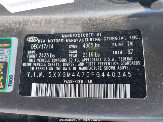 5XXGM4A70FG440345 KIA Optima Lx