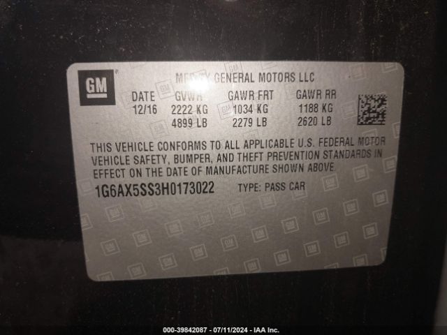 1G6AX5SS3H0173022 Cadillac CTS LUXURY