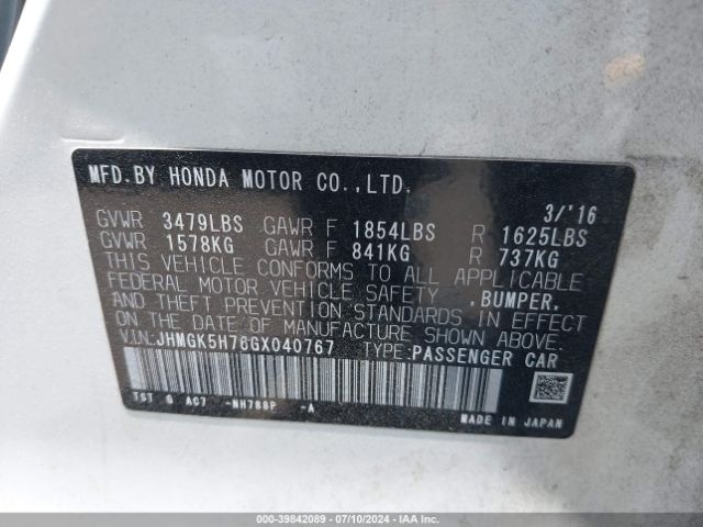 JHMGK5H76GX040767 Honda FIT EX