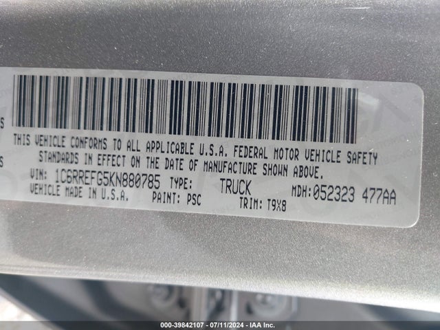1C6RREFG5KN880785 RAM 1500 Big Horn/lone Star  4x2 5'7 Box