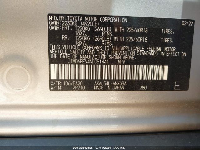 JTMD6RFV4ND051444 Toyota Rav4 Hybrid Limited