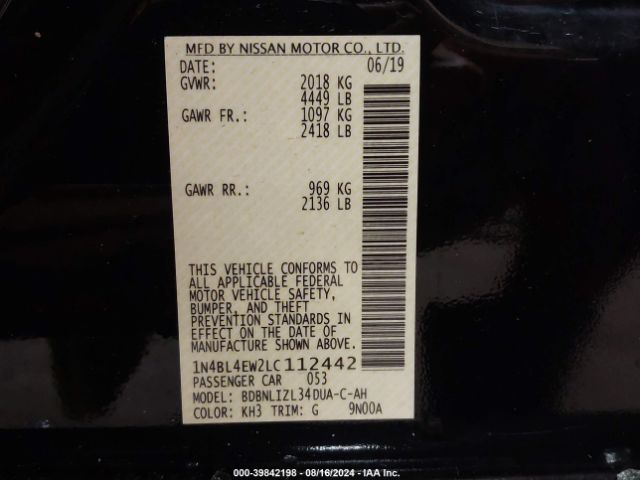 1N4BL4EW2LC112442 Nissan Altima Sl Intelligent Awd