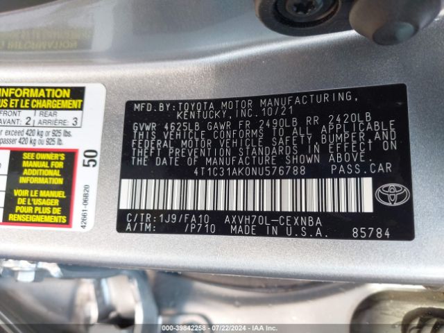 4T1C31AK0NU576788 Toyota Camry Le Hybrid