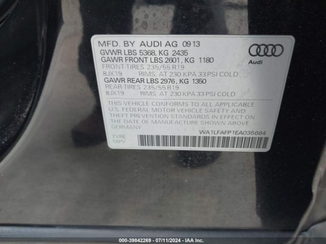 WA1LFAFP1EA035664 Audi Q5 2.0t Premium