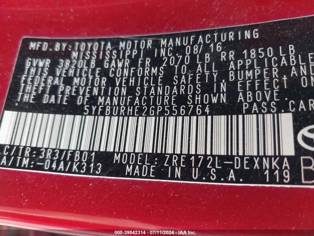 Toyota Corolla Le Plus 2016 5YFBURHE2GP556764 Image 9