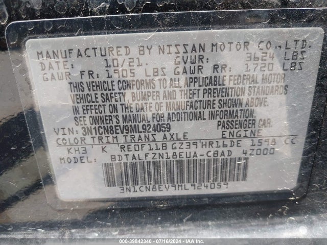 Nissan Versa Sv Xtronic Cvt 2021 3N1CN8EV9ML924059 Image 9