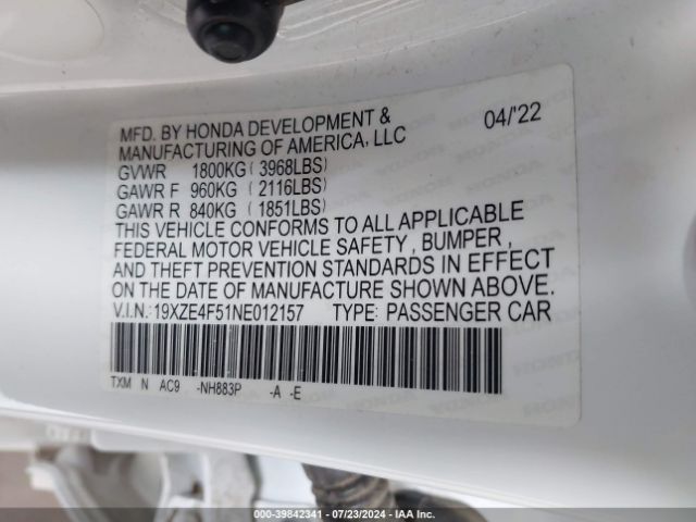 19XZE4F51NE012157 Honda INSIGHT EX