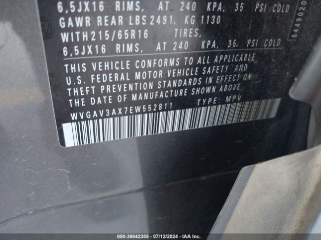 WVGAV3AX7EW552811 Volkswagen TIGUAN S