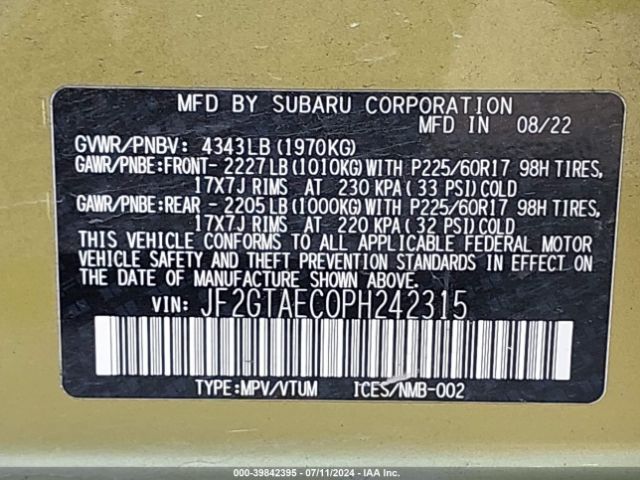 JF2GTAEC0PH242315 Subaru Crosstrek Premium