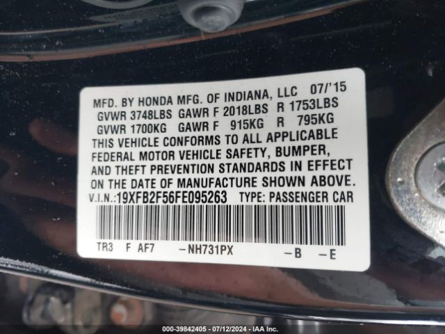19XFB2F56FE095263 Honda Civic Lx