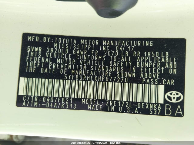 Toyota COROLLA LE 2017 5YFBURHEXHP677270 Image 9