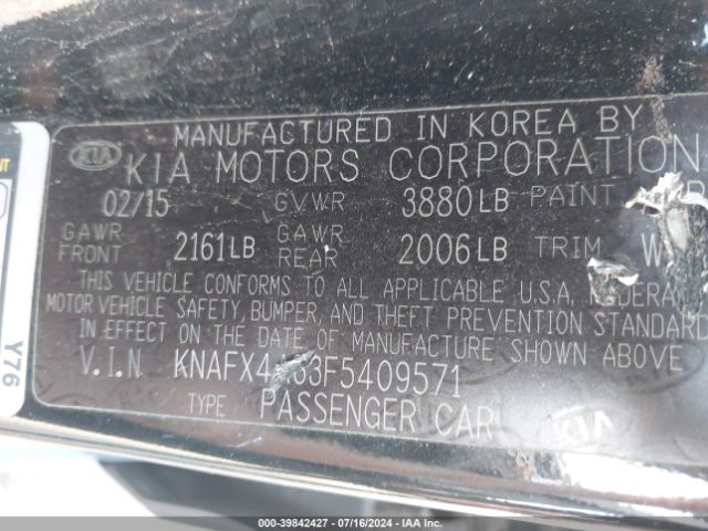 KNAFX4A63F5409571 KIA FORTE LX