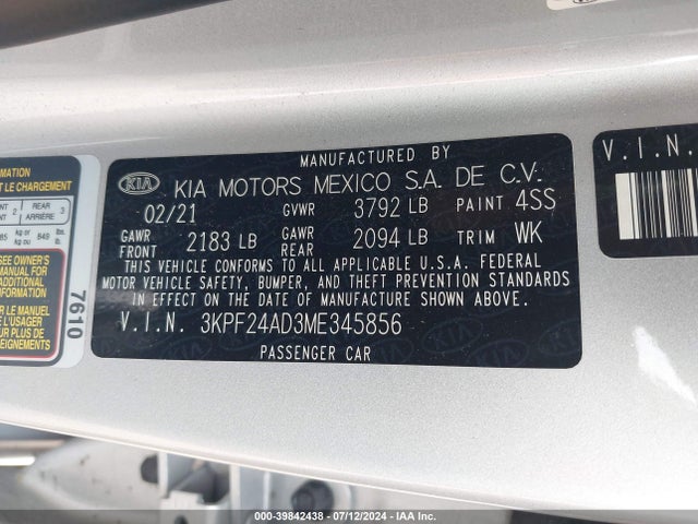 KIA Forte Lxs 2021 3KPF24AD3ME345856 Image 9