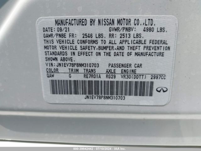 JN1EV7BP8NM310703 Infiniti Q50 LUXE