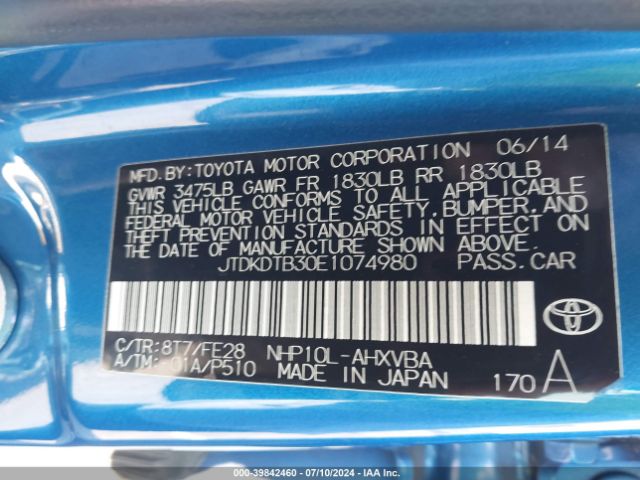 JTDKDTB30E1074980 Toyota Prius C One