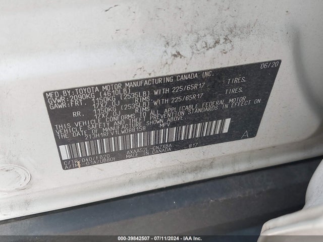 Toyota RAV4 LE 2020 2T3H1RFV1LW088158 Image 9
