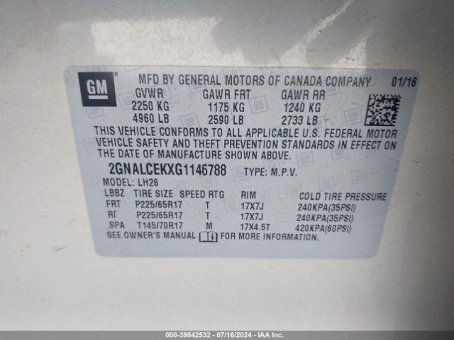 2GNALCEKXG1146788 Chevrolet EQUINOX LT