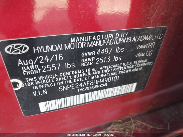 Hyundai Sonata 2017 5NPE24AF8HH490101 Image 9