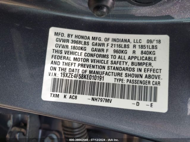 19XZE4F58KE010191 Honda INSIGHT EX