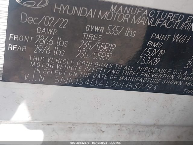 5NMS4DAL2PH532793 Hyundai Santa Fe Limited