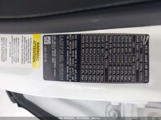 SADFP2FX6L1015031 Jaguar E-pace Se P250 Awd Automatic
