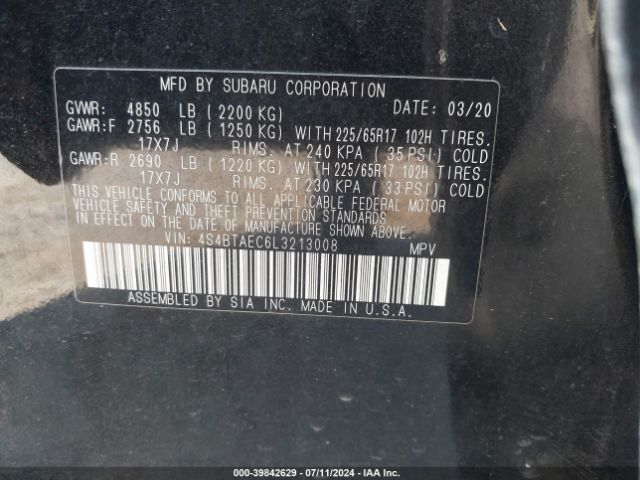 4S4BTAEC6L3213008 Subaru Outback Premium