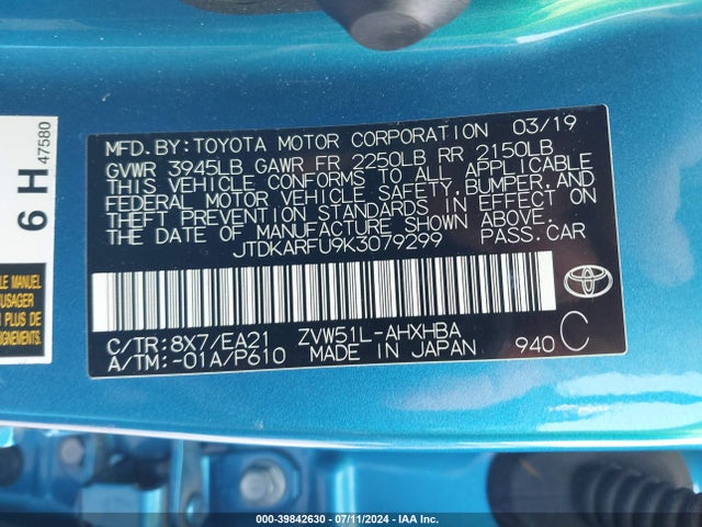 JTDKARFU9K3079299 Toyota Prius Limited