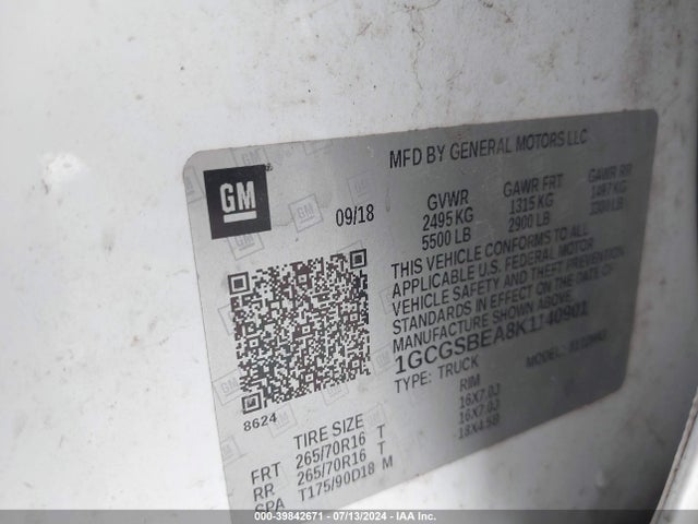 Chevrolet Colorado Wt 2019 1GCGSBEA8K1140901 Image 9