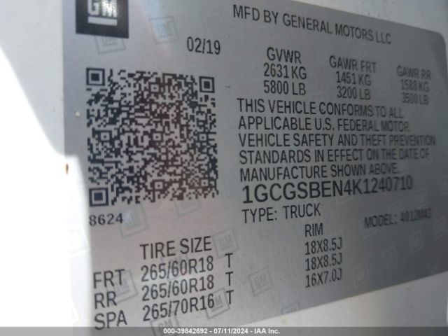 1GCGSBEN4K1240710 Chevrolet Colorado Wt
