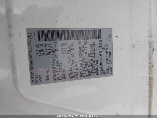 Nissan Pathfinder Platinum 2014 5N1AR2MN5EC634126 Image 9