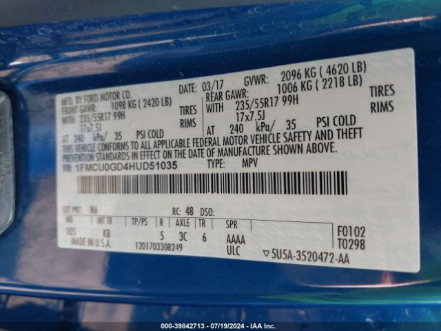 1FMCU0GD4HUD51035 Ford ESCAPE SE