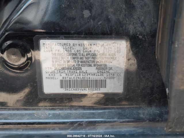 3N1CN8DV6NL820325 Nissan Versa 1.6 S Xtronic Cvt