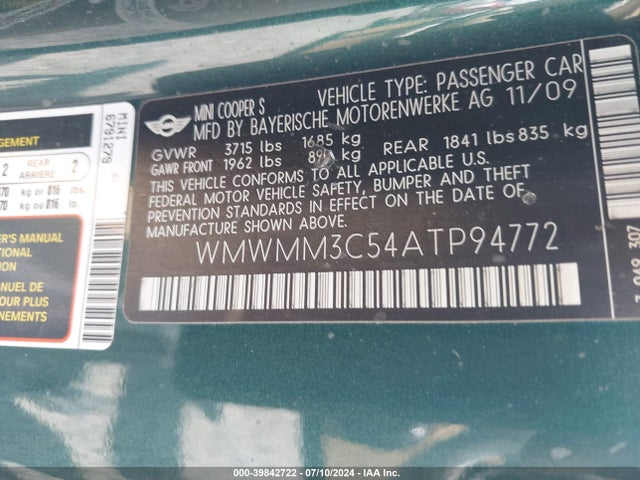 2010 MINI COOPER S CLUBMAN WMWMM3C54ATP94772 Photo 8