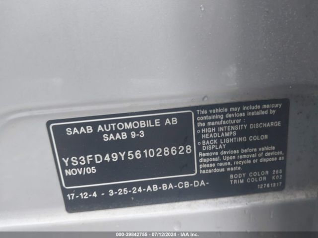 2006 SAAB 9-3 YS3FD49Y561028628 Photo 8
