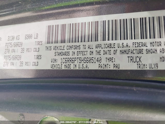 1C6RR6PT5HS605140 RAM 1500 Limited  4x2 5'7 Box