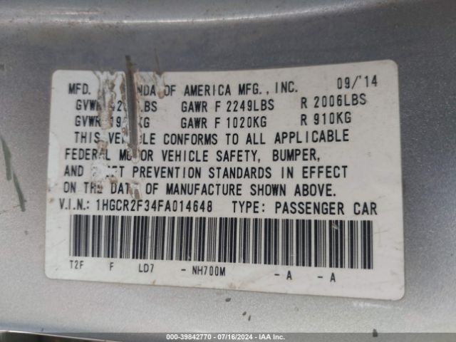 1HGCR2F34FA014648 Honda ACCORD LX