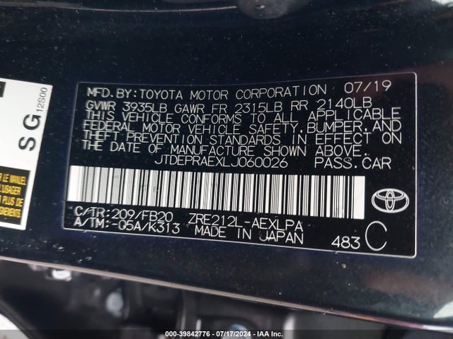Toyota COROLLA LE 2020 JTDEPRAEXLJ060026 Image 9