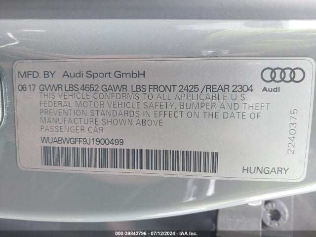 Audi Rs 3 2.5t 2018 WUABWGFF9J1900499 Image 9