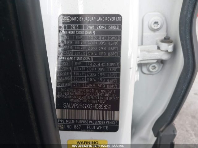 SALVP2BGXGH089832 Land Rover Range Rover Evoque Se/se Premium