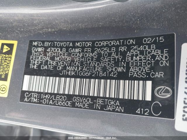 JTHBK1GG6F2184142 Lexus ES 350