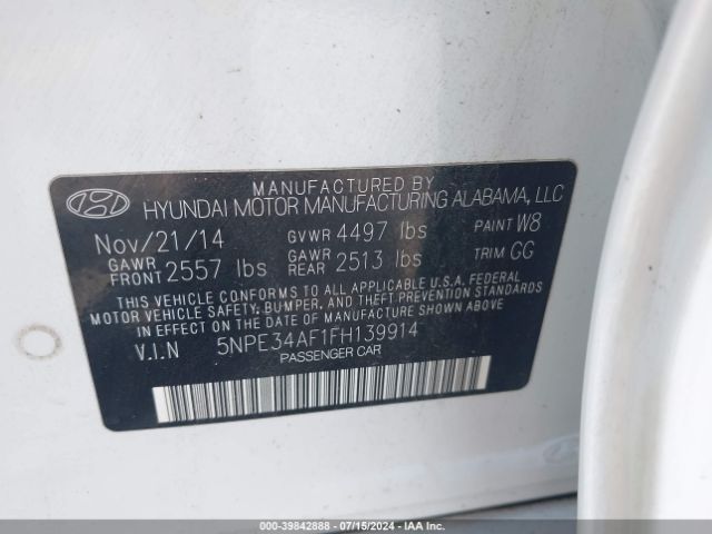 5NPE34AF1FH139914 Hyundai Sonata Sport