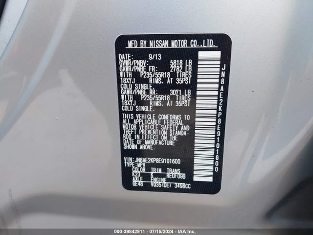 Nissan Quest Sl 2014 JN8AE2KP8E9101600 Image 9