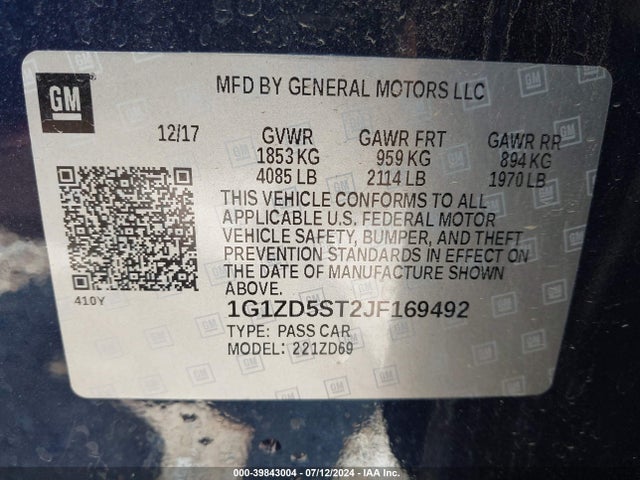 Chevrolet MALIBU LT 2018 1G1ZD5ST2JF169492 Image 9