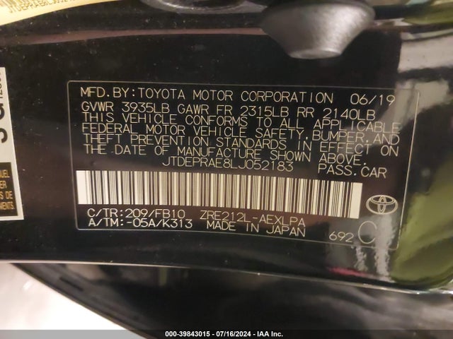 Toyota COROLLA LE 2020 JTDEPRAE8LJ052183 Image 9