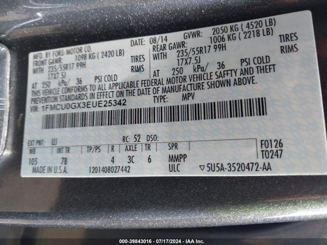 Ford ESCAPE SE 2014 1FMCU0GX3EUE25342 Image 9