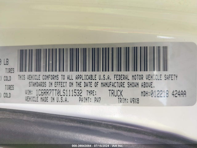 RAM 1500 Classic Slt  4x4 6'4 Box 2020 1C6RR7TT0LS111532 Image 9