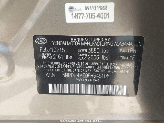 Hyundai ELANTRA SE 2015 5NPDH4AE0FH645108 Image 9